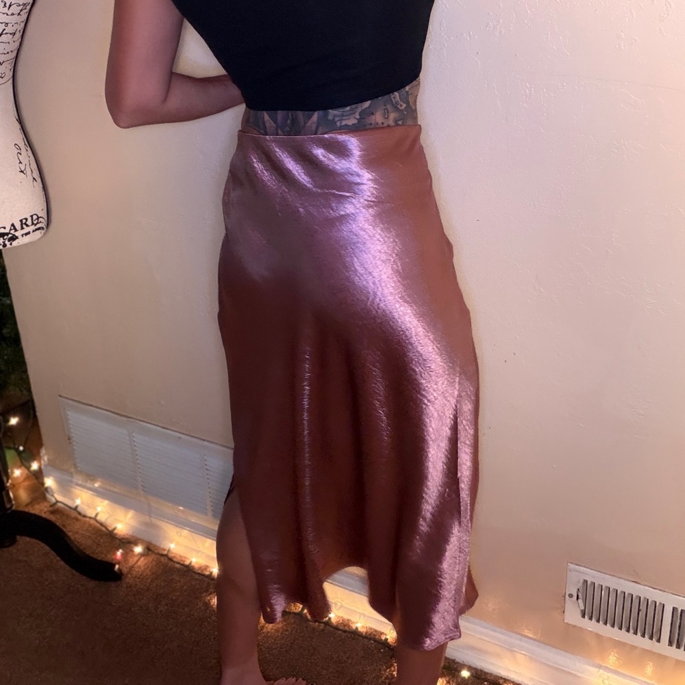 Satin Midi Skirt in Rose Bronze Metallic - Picture 2 of 5